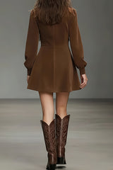 Stylish Suede Color-blocked Turtleneck Long-sleeved Mini Dress