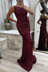 Let The Banquet Begin Sequin Off Shoulder Side Ruched Slit Maxi Dress