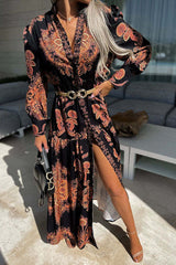 Sunshine on The Horizon Baroque Print Maxi Dress