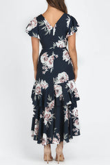 Bold Move Floral Wrap Ruffle Midi Dress