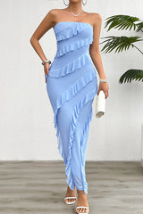 Solid Color Sexy Off-shoulder Slim Back Slit Maxi Dress