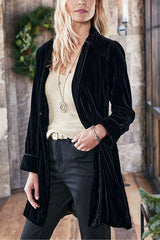 Solid Color Velvet Long-sleeved Loose Mid-length Coat