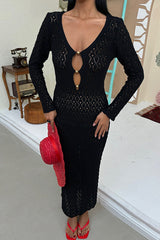 Fashion V-neck Long-sleeved Hollow Slim Maxi Dress