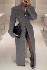 Elegant Lapel Long Sleeve Button High Waist Long Coat