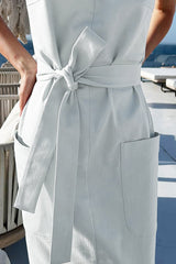 Solid Color Square Neck Open Back Pocket Casual Maxi Dress