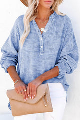 Solid Color Long Sleeve Pleated Button Loose Top