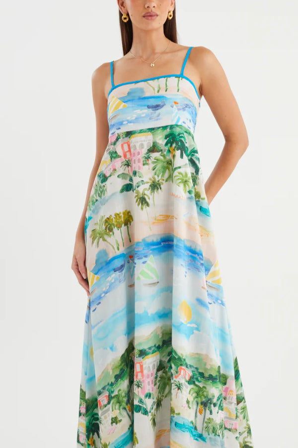 Unique Printed Loose Sleeveless Camisole Casual Vacation Maxi Dress