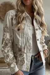 Unique Printed Lapel Long-sleeved Personalized Denim Jacket