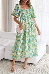 Holiday Square Neck Floral Print Puff Sleeve Madi Dress