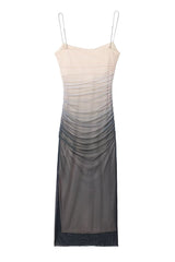 Timeless Se Mesh Gradient Ruched Cowl Neck Midi Dress