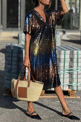 sequined v-neck short-sleeved dress
