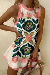 Cockscomb Print Sleeveless Resort Mini Dress