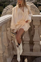 Ninah Glitter Fabric Pleated Balloon Sleeve Tiered Ruffle Hem Mini Dress