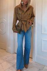 Chic Comfort Epaulettes Contrast Buttons Pocket Belt Cropped Trench Coat