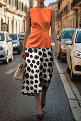 Unique Print Sleeveless Round Neck Casual Midi Dress