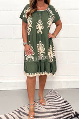 Geometric Pattern Multi Print Square Neck Dress