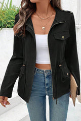 Fashion Long Sleeve Pocket Casual Zipper Jacket