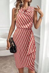 Unique Print Draped Front Neck Asymmetric Hem Mini Dress