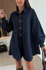 Fashion Heart Button Long Sleeve Casual Pocket Denim Mini Dress