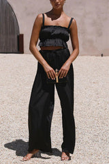 Always Sunny Satin Ruffle Elasticated Top Pant Suits