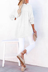 Solid Color Long Sleeve Pleated Button Loose Top