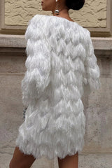Swaying in The Wind Layered Tassels Wide Neck Long Sleeve H-line Mini Dress