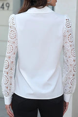 Fashionable Lace Long Sleeve Lapel Button Shirt