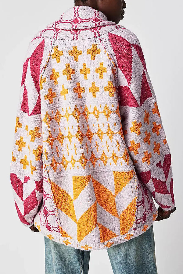 Unique Pattern Lapel Loose Long-sleeved Knitted Sweater