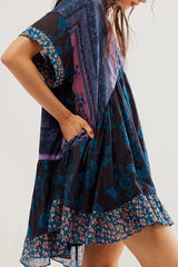 Bohemian Printed Casual Short Sleeve Ruffled Mini Dress