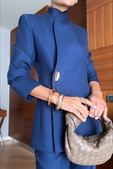 Exquisite and Fashionable Stand Lapel Neck Metal Button Long Sleeve Blazer