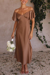 Pure Love Satin Butterfly Sleeve Slit Midi Dress