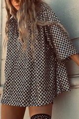 All about Glam Collar Sequin V-neck Half Sleeve Loose Top