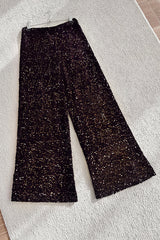 Chic and Merry Velvet Sequin High Rise Elastic Waist Flare Pants