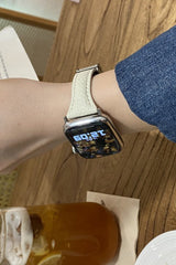 Fashionable Genuine Leather Lychee Pattern Double C Magnetic Buckle Watch Strap