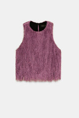 Flowing Elegance Layered Tassels Round Neck Sleeveless A-line Tank