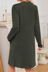 Solid Color Loose Long-sleeved Casual Knitted Mini Dress