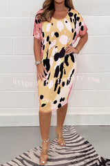 Printed Crew Neck Oversized Multicolor T Bar Dress