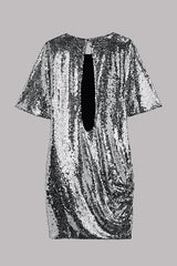 Countdown Celebration Sequin Short Bell Sleeve Open Back Ruched Mini Dress