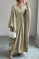 Solid Color Elegant V-neck Knot Decoration Loose Maxi Dress