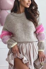 Stylish Loose-fitting Color-blocked Long-sleeved Knit Sweater