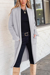 Solid Color Long-sleeved Casual Loose Pocket Mid-length Cardigan