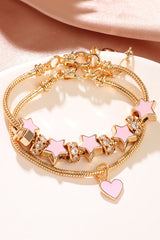 Pink Star Heart Pendant with Diamond Double Circle Bracelet