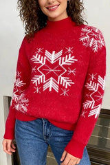 Christmas Snowflake Pattern Long-sleeved Loose Knit Sweater