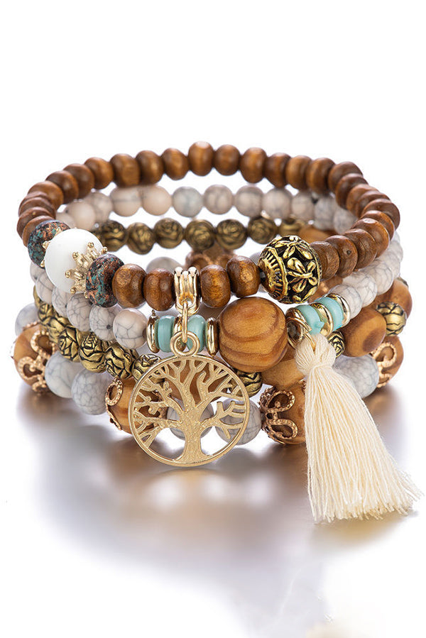 Bohemian Multi-layered Wood Beaded Bracelet