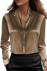 Satin Solid Color Lapel Long Sleeve Casual Shirt