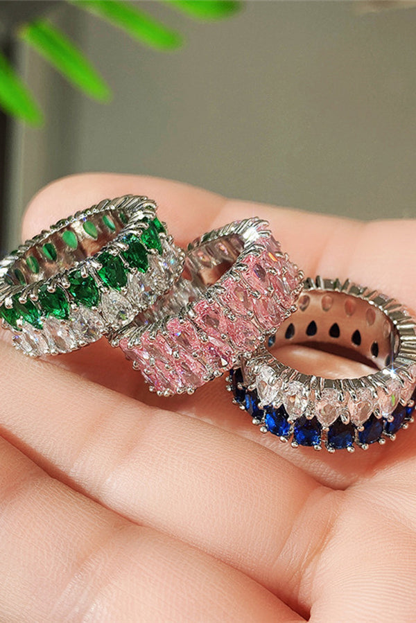 Light Luxury Double Row Drop Zircon Ring