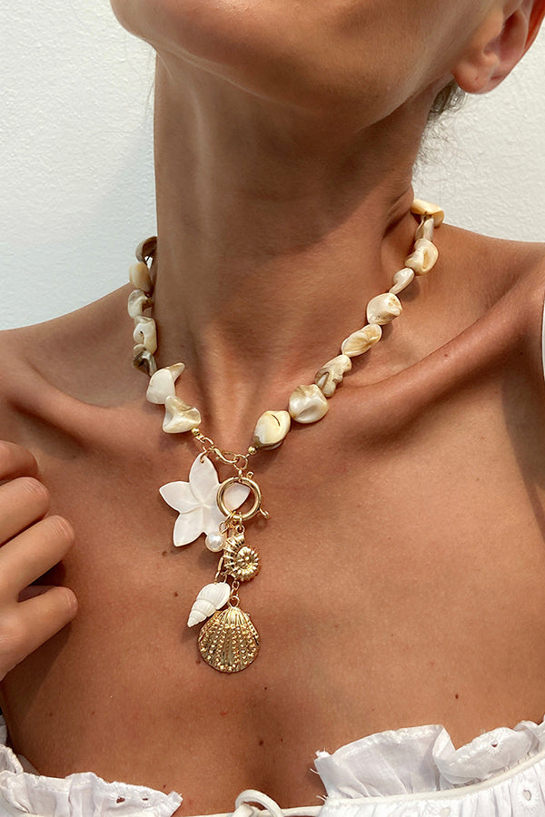 Vacation Imitation Pearl Conch Starfish Pendant Necklace Bracelet
