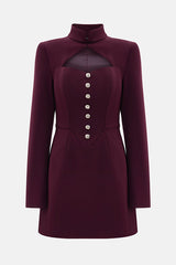 Elegant Long-sleeved Hollowed-out Button-down Slim-fit Mini Dress