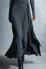 Solid Color Long-sleeved Slim-fit Knot Decoration Maxi Dress