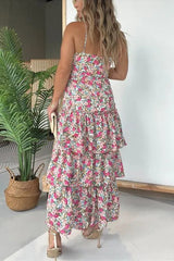 Floral Print Sexy Halter Backless Waistband Slit Maxi Dress